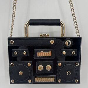 ZARA Black Hard Sided TFR Boombox Radio Mini Crossbody Clutch Bag
